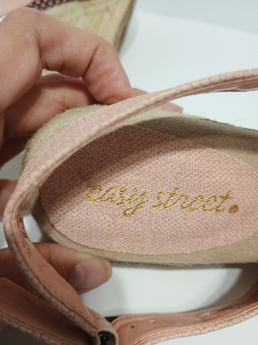 Easy Street Stacy Women’s 10N Blush Pink Perforated Espadrille Wedge Sandals - Picture 7 of 8